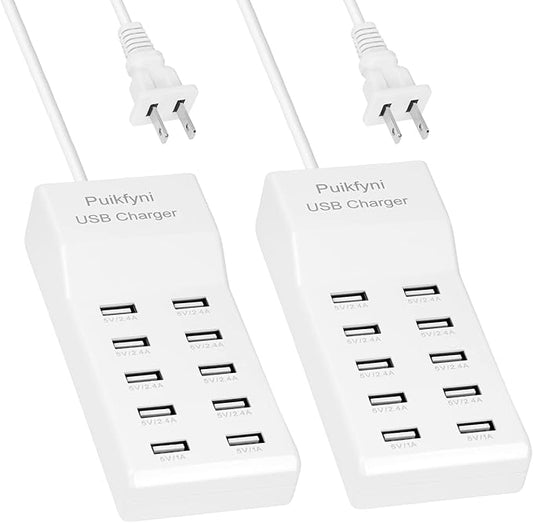 2 Pack 10-Ports USB Charger Station, Power Strips by Puikfyni