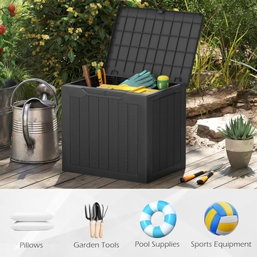 giantex 25 gallon outdoor storage box, patio deck, close-up detail