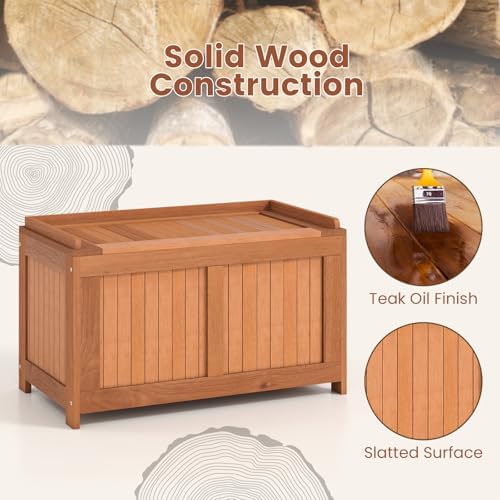 happygrill outdoor wood deck box with flip top showing dimensions