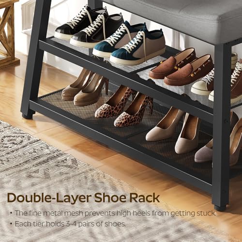 yatiney shoe bench, 3-tier shoe rack, entryway bench showing dimensions