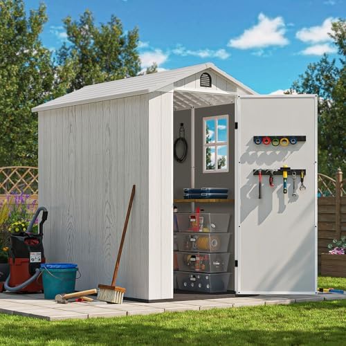 patiowell 4x6 ft plastic outdoor storage shed with, close-up detail