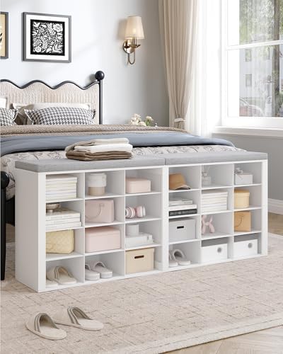 hzuaneri shoe storage bench with cushion, storage bench, front angle view