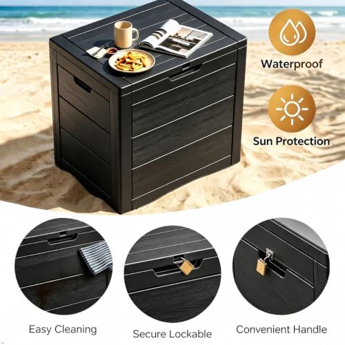 35 gallon deck box outdoor waterproof, resin outdoor, side view