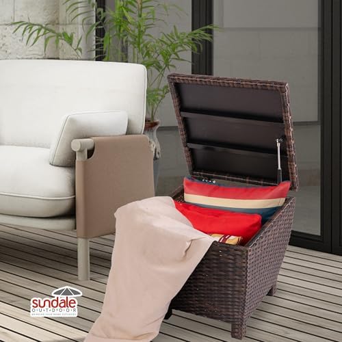 sundale brown wicker storage box, 13 gallon outdoor showing dimensions