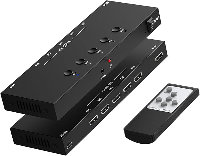 8K@60Hz HDMI 2.1 Switch 5 in 1 Out, 48Gbps Ultra HD 4K 120Hz, HDR10/Dolby Vision by OseTub