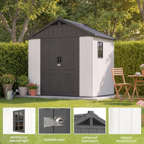 greesum 8x6 ft resin outdoor storage shed with showing dimensions
