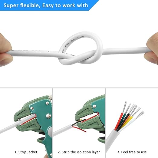 22 Gauge 6 Conductor Electrical Wire, 65.6FT White Stranded Low Voltage 22/6 - Image 5