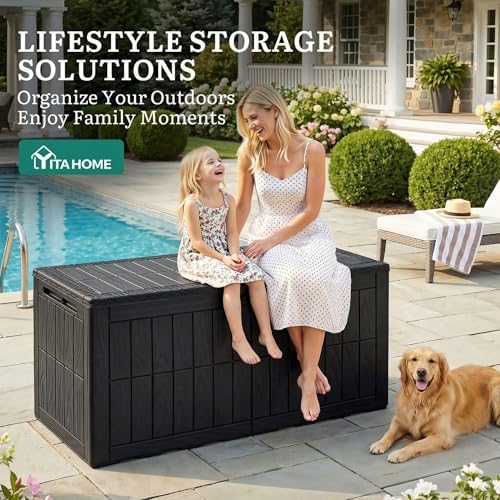 yitahome 110 gallon outdoor deck box on a desk or shelf