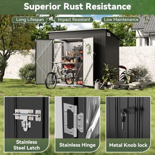 7.5'x4' outdoor shed with 3-lockable door black on a desk or shelf