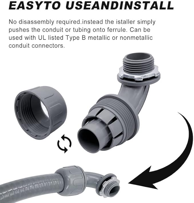 Wocloer 1/2 inch Liquid Tight Connector PVC Flexible Conduit Connector UL - Image 6
