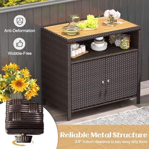 tangkula rattan outdoor storage cabinet, patiojoy outdoor cabinet showing dimensions