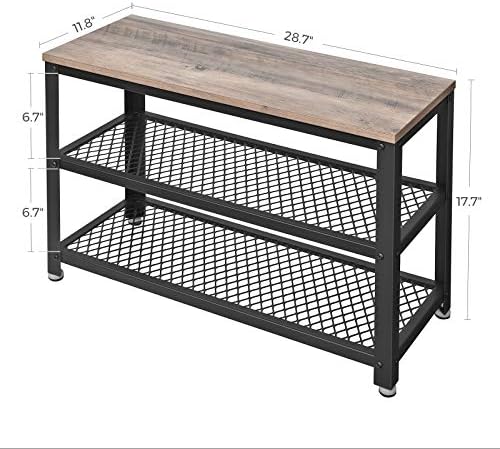 vasagle 3-tier shoe rack, storage bench with metal, close-up detail