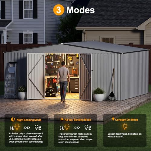 12ft outdoor storage shed,grey metal waterproof shed with shown in use