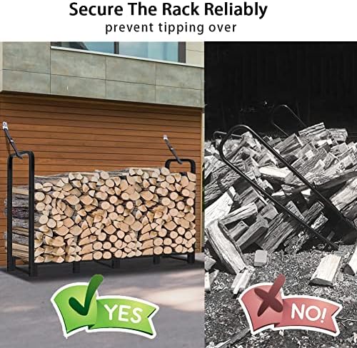 8ft outdoor firewood rack, upgraded heavy duty logs showing dimensions
