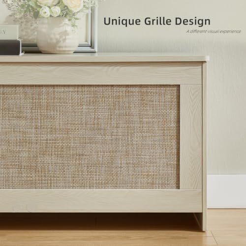 55.1" storage chest extra large,rattan storage bench(white cream), side view