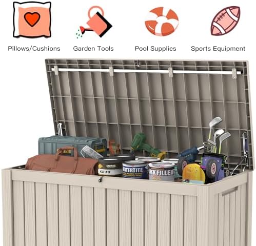 mars villa deck box, outdoor storage box waterproof showing dimensions