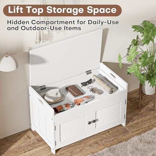 warmhoniu shoe storage bench with lift top storage, close-up detail