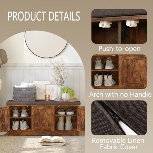 dinzi lvj shoe storage bench with cushion, door, front angle view