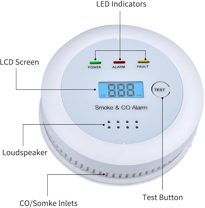2 in1 Smoke Detector Carbon Monoxide Detector Combo, - Image 3