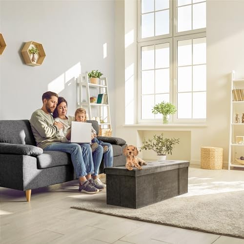 sorbus collapsible storage ottoman bench (black, large (15”, side view