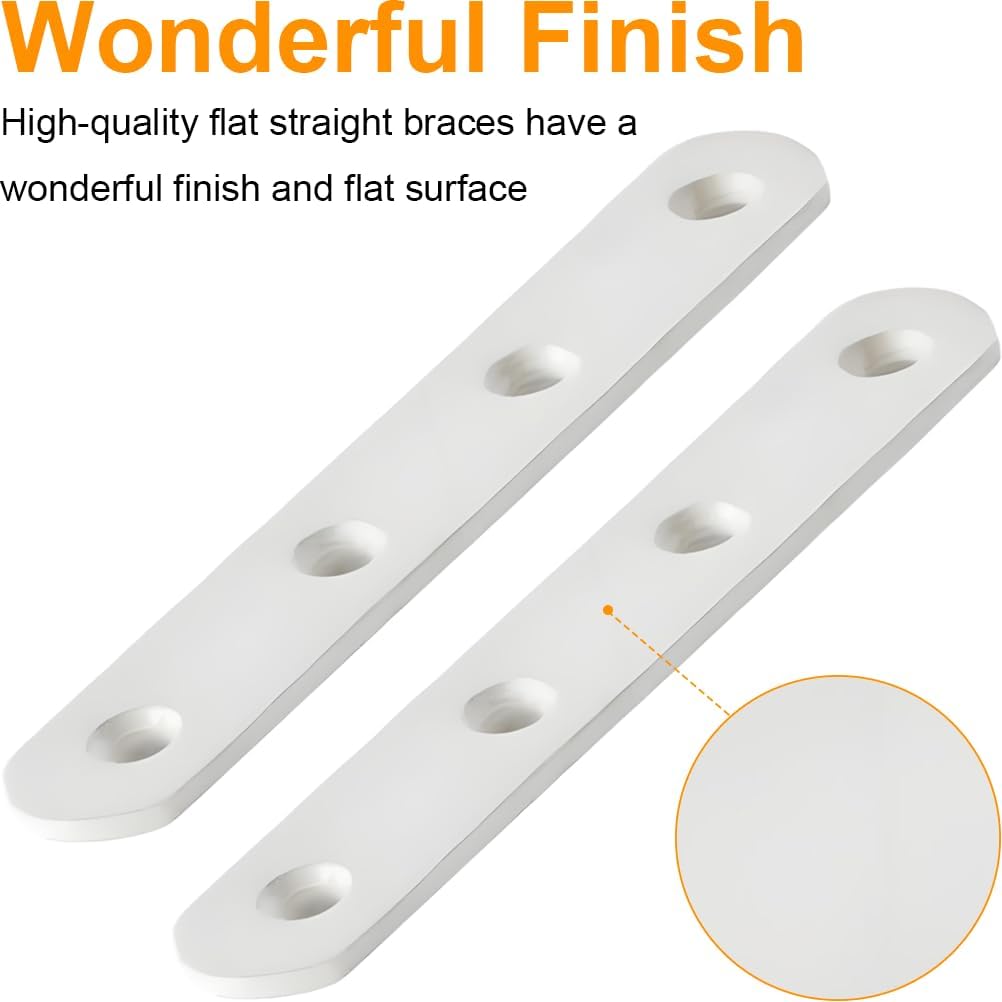8 Pack 4 Inch Flat Bracket Straight Brace, White Stainless Steel Mending Plates, Heavy Duty Repair Brackets for Wood with Mounting Screws