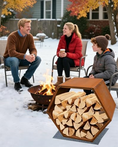 firewood rack outdoor, corten steel hexagon firewood holder, package contents