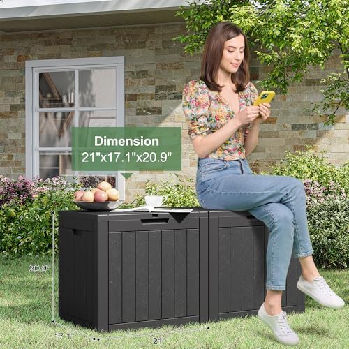 31 gallon outdoor storage box waterproof deck box, front angle view