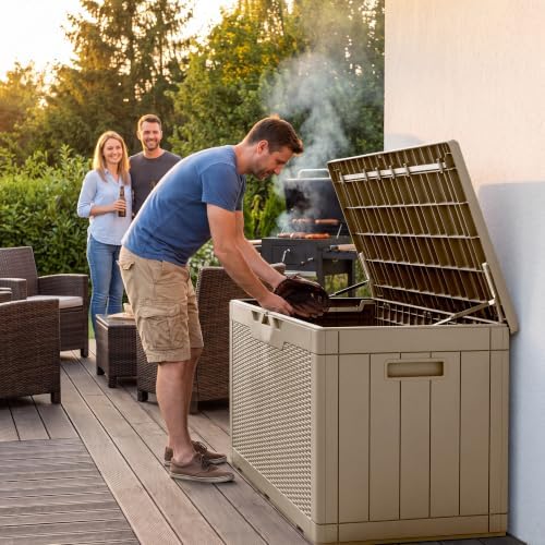 flamaker outdoor storage box 100 gallon waterproof resin showing dimensions