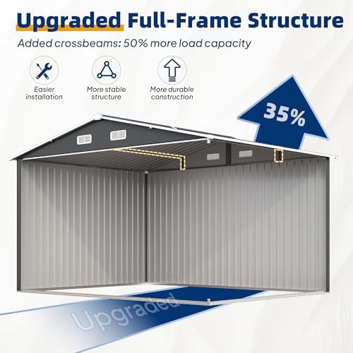 udpatio 10x8 ft outdoor storage shed, metal shed, front angle view