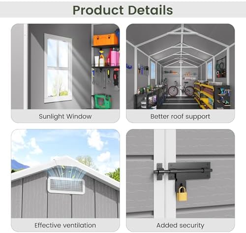 amopatio outdoor storage shed with floor, 5x3 ft, close-up detail