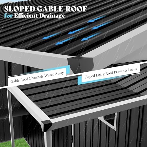 vanacc 9x9x7 ft metal shed with dual storage showing dimensions