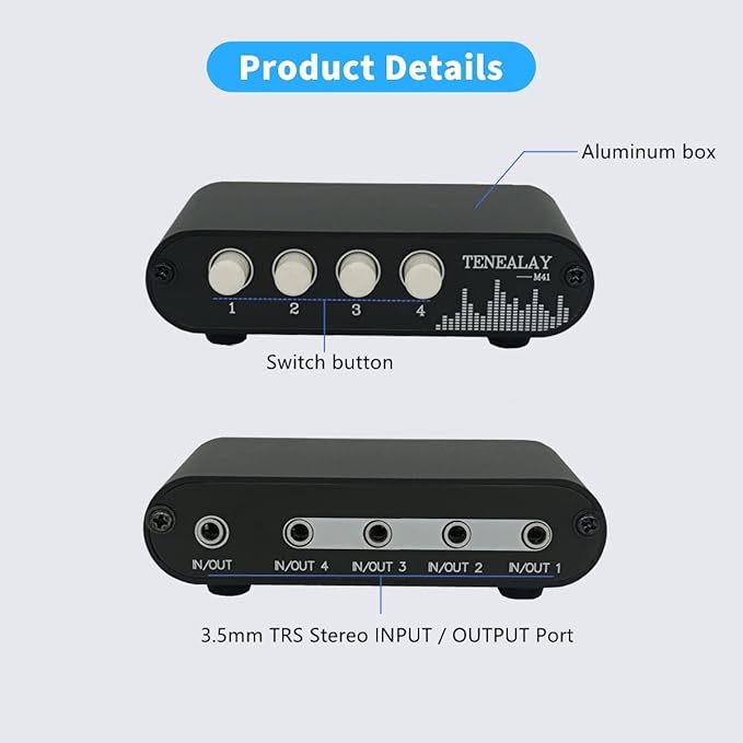 TENEALAY 4 in 1 Out / 1 in 4 Out AUX 3.5mm Stereo Audio Input Signal Source - Image 4