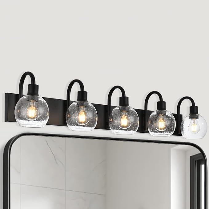 WINSHEN Bathroom Light Fixtures 5-Lights Matte Black Farmhouse Vanity Lighting - Image 6