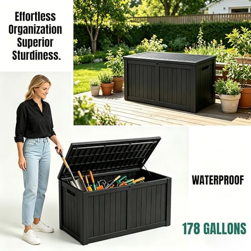 makino 178 gallon large resin outdoor storage box, package contents