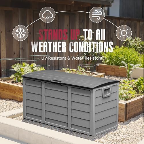 crownland outdoor 75 gallon storage deck box, weatherproof showing dimensions