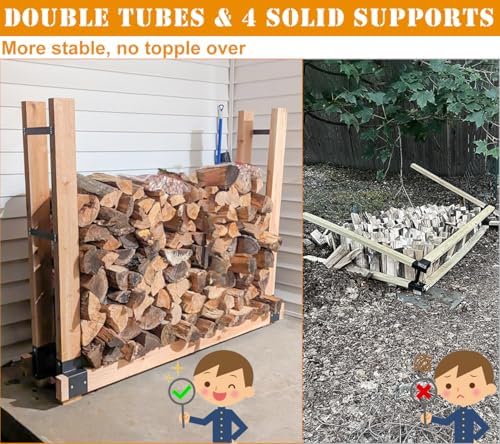 outdoor firewood rack brackets kit for fire wood, front angle view