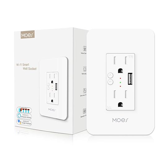 MOES WiFi Smart Wall Outlet, 15A Divided Control 2 in Wall Socket by MOES