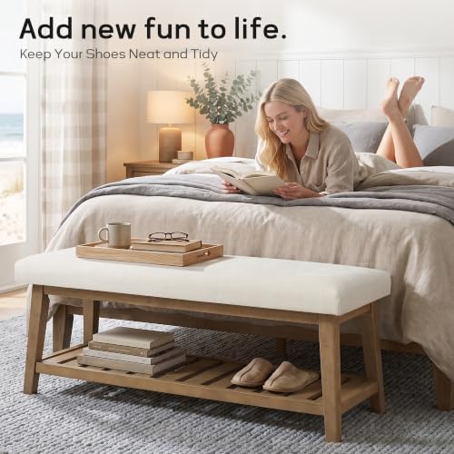 zihanhome entryway shoe bench, end of bed bench,upholstered showing dimensions
