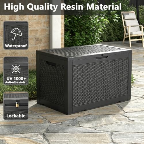 110 gal outdoor storage box waterproof ,deck box,gas, front angle view
