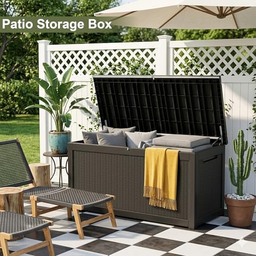 350 gallon outdoor storage box waterproof lockable deck shown in use