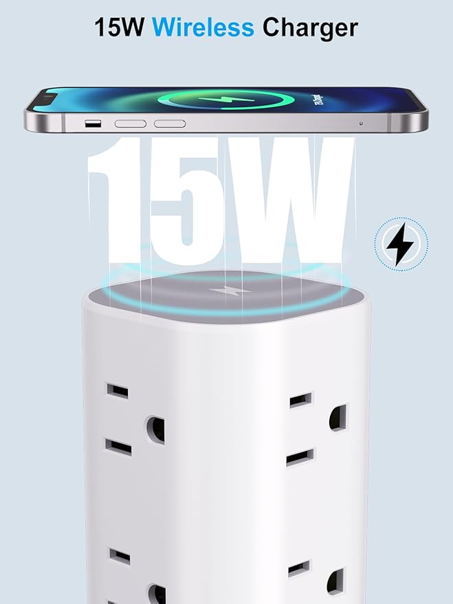 Power Strip with Wireless Charger, Flat Plug Surge Protector with 10FT - Image 4