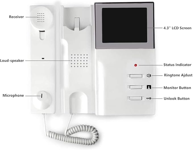 AMOCAM Video Door Phone System, 4.3 Inches Clear LCD Monitor Wired Video - Image 4