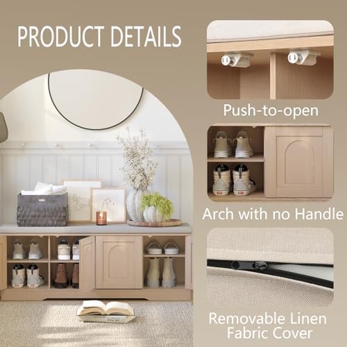 dinzi lvj shoe storage bench with cushion, door showing dimensions