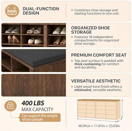 shoe rack bench, shoe storage bench with cushion, view 10