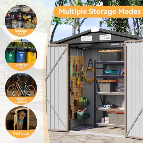 aoxun 6x4 ft metal outdoor steel shed brown on a desk or shelf