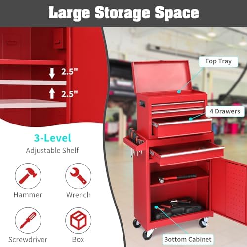 winado 4-drawer rolling tool chest, 2-in-1 large storage shown in use