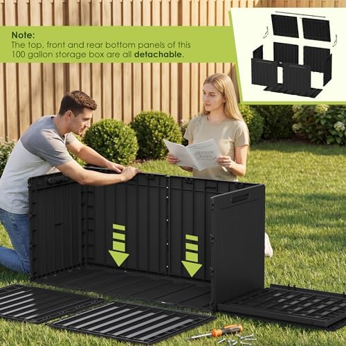 devoko 100 gallon outdoor storage box, waterproof deck, side view