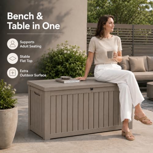 outdoor storage box resin deck box waterproof gray showing dimensions