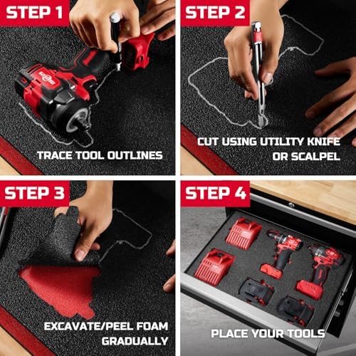 onreva tool box foam 48x24x2 inch 2pack, foam, side view