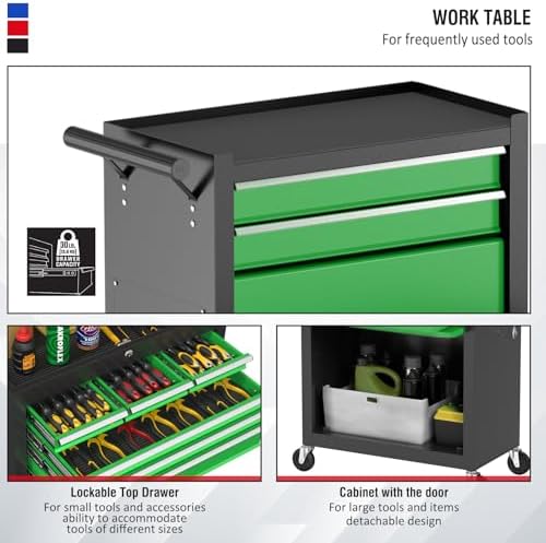 8 drawers rolling tool chest with drawers, high, package contents